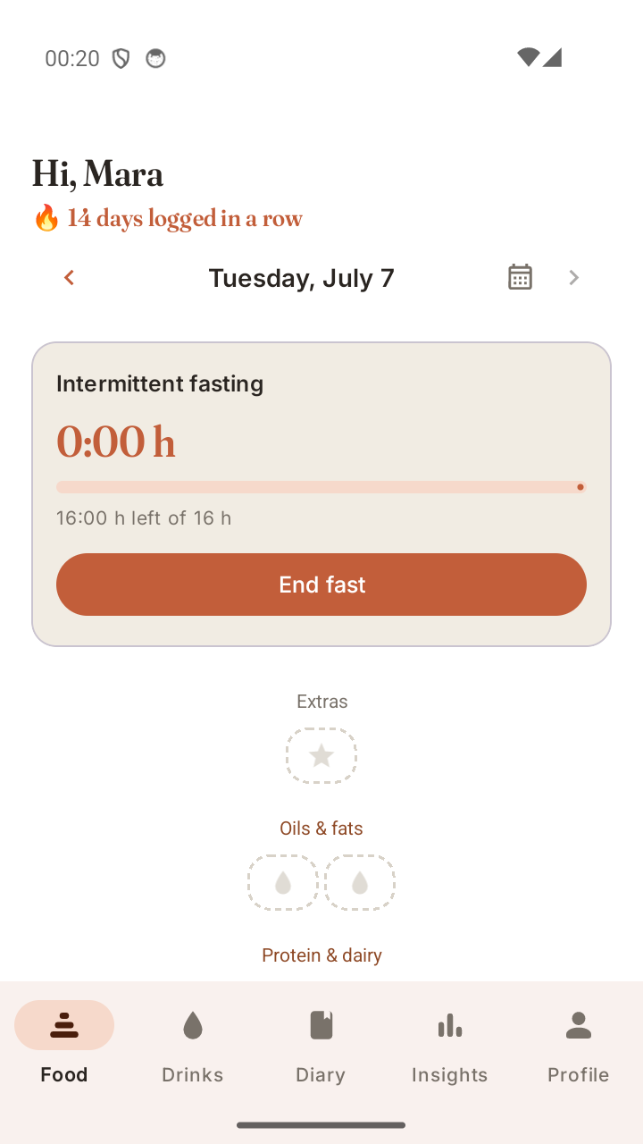 Intermittent fasting timer with remaining time