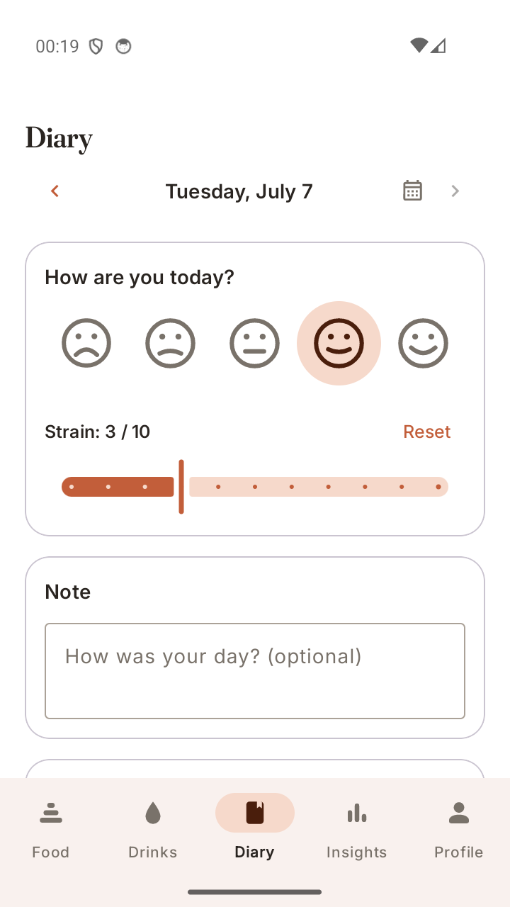 Diary with mood check-in