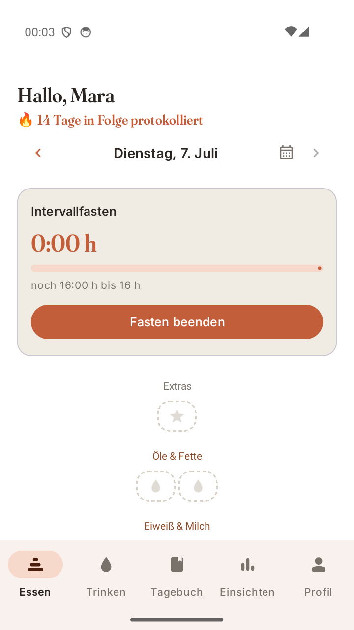 Intervallfasten-Timer mit verbleibender Zeit