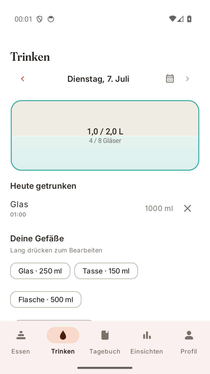 Trinken mit Füllstand und Gefäßen